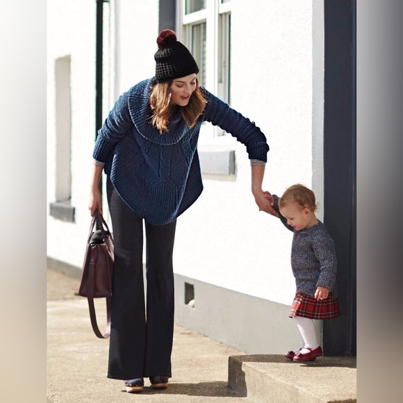 ANTHROPOLOGIE ANGEL OF THE NORTH Wool Sweater Cable Knit Cowl Neck Blue Large - Picture 2 of 16